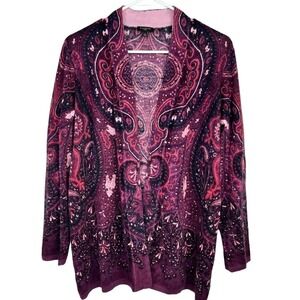 Talbots Woman Purple Paisley Wool Blend Open Cardigan Size X Lambswool